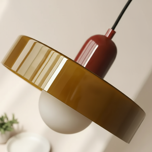 Close-up of a brown pendant light with a blurred background