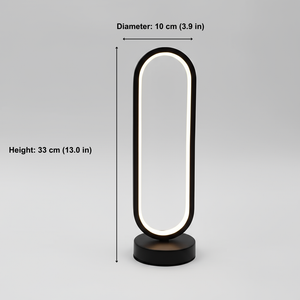 Black table lamp with measurements on a gray background