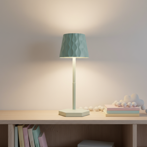 Decorative lamp on a wooden shelf and books