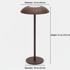 Brown floor lamp with dimensions labeled on a white background