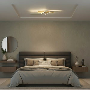 Modern bedroom with ceiling LED light above a bed.