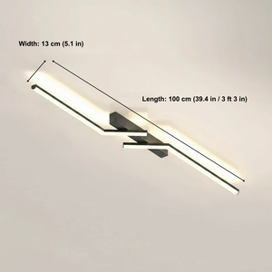 Ceiling light fixture with measurements on a plain background