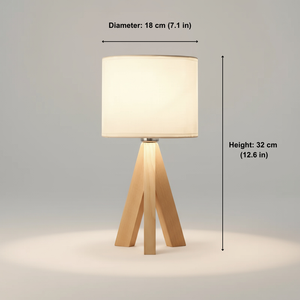 Table lamp with dimensions indicated on a gray background