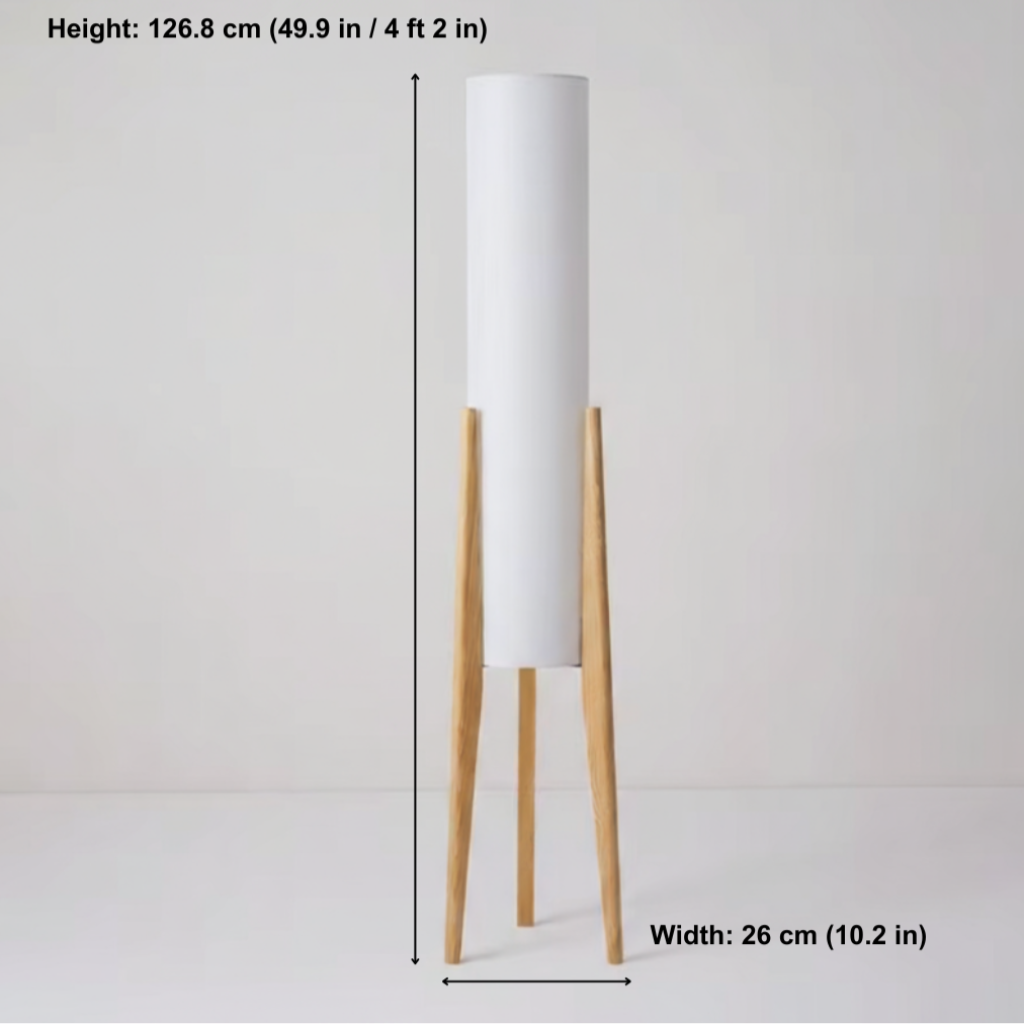 Floor lamp with dimensions indicated on a white background