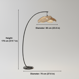 Floor lamp with dimensions indicated on a gray background