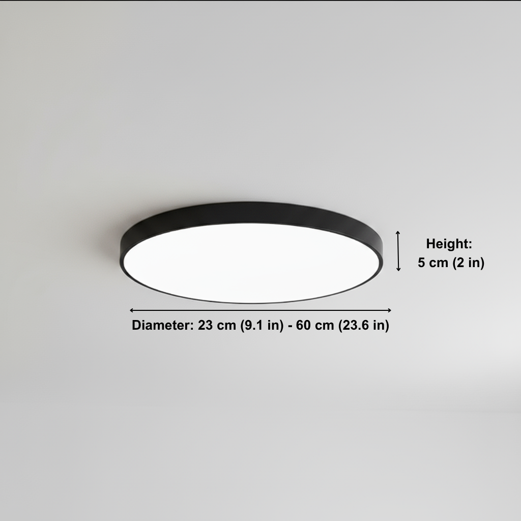 Ceiling light fixture with dimensions labeled on a gray background