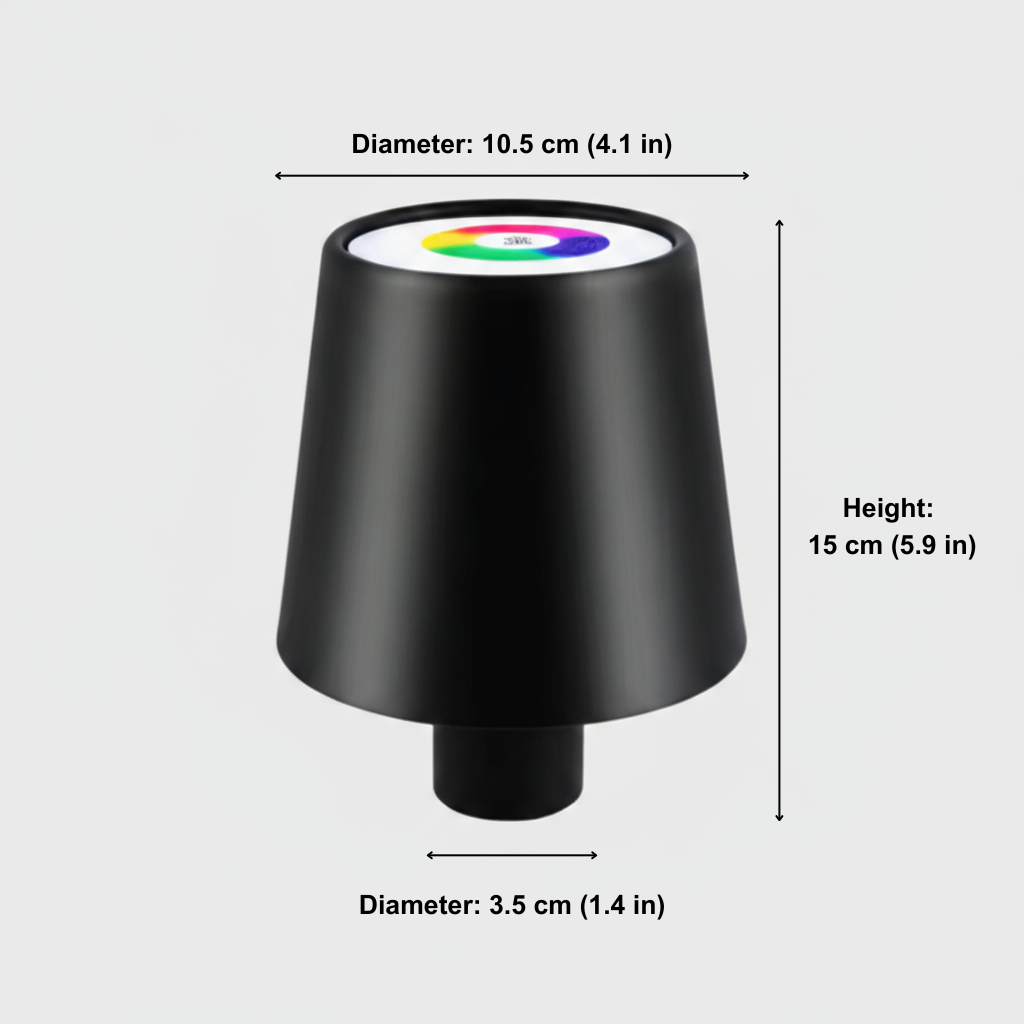 Black lampshade with measurements on a white background