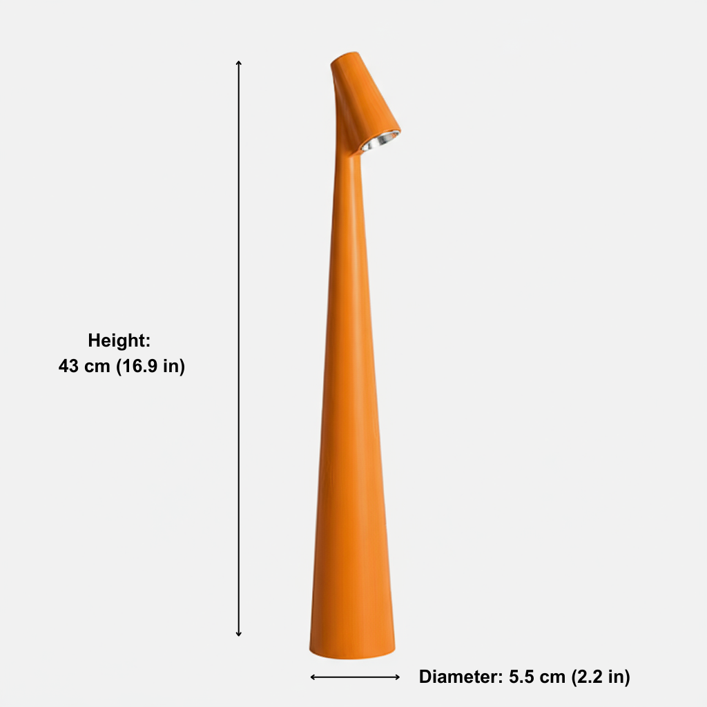 Orange lampshade with measurements on a white background