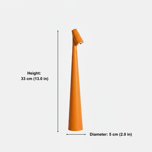 Orange lamp with measurements on a white background